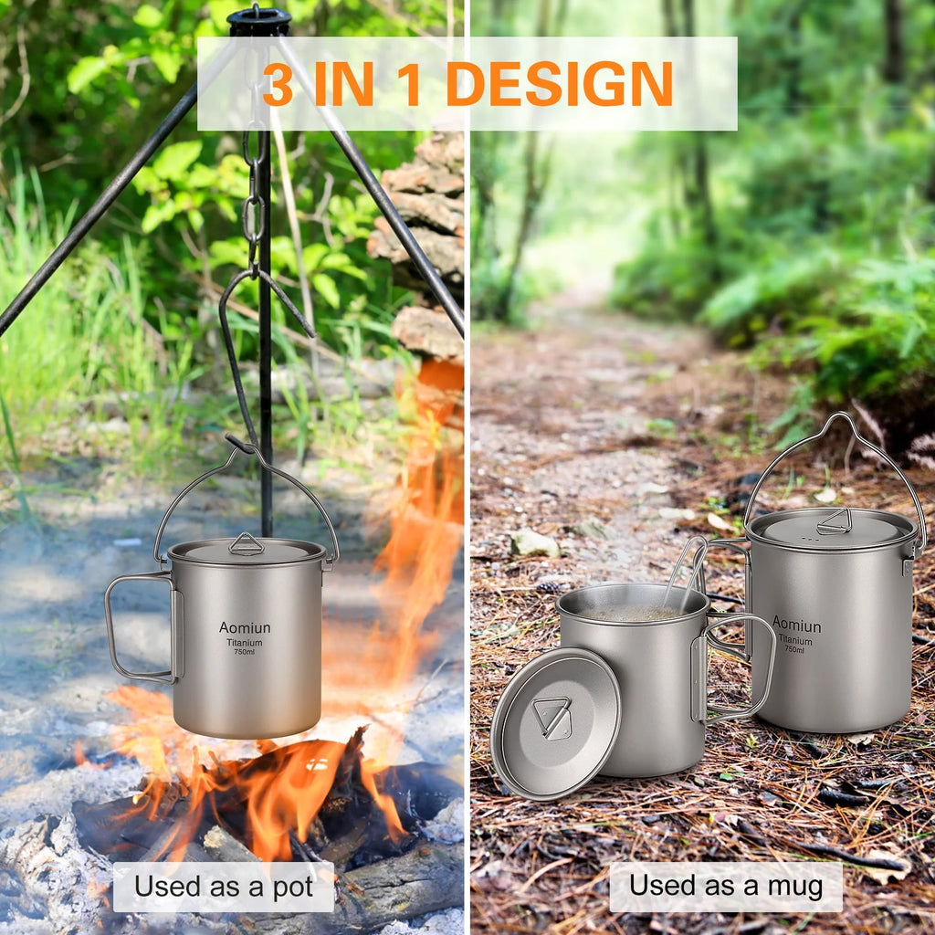 750ml Titanium Pot with Lid and Foldable Handle J54346