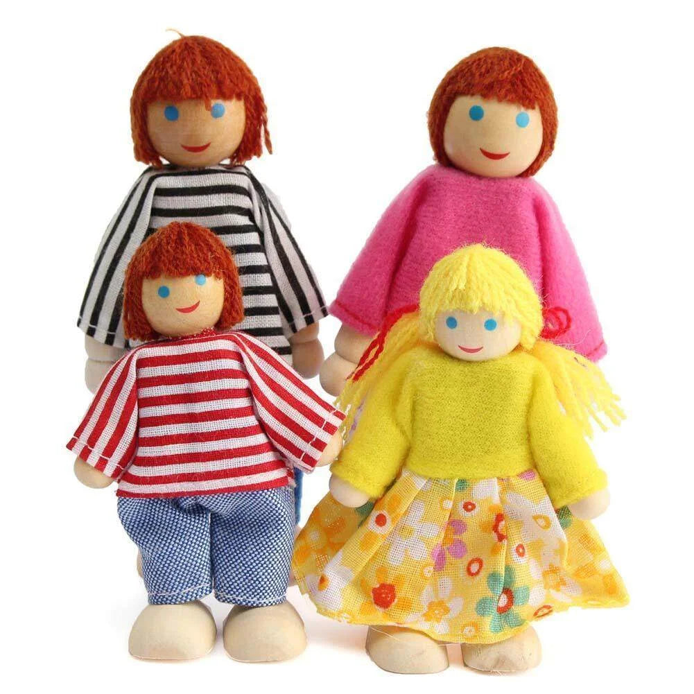 Wooden Dolls Playset Set of 4 People with Dog K444363