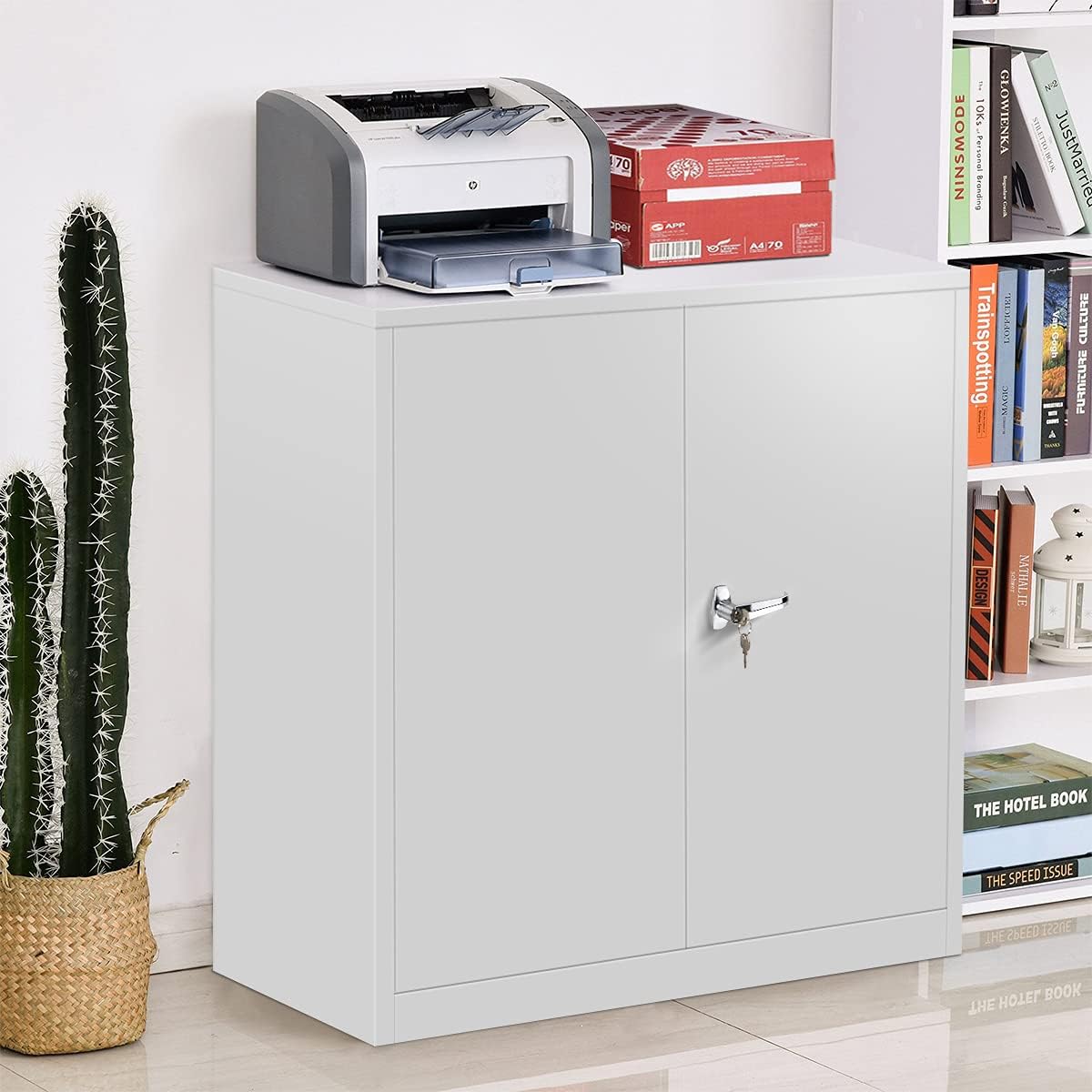 Grey Lockable Steel Storage Cabinet with Doors and 2 Adjustable Shelves G646