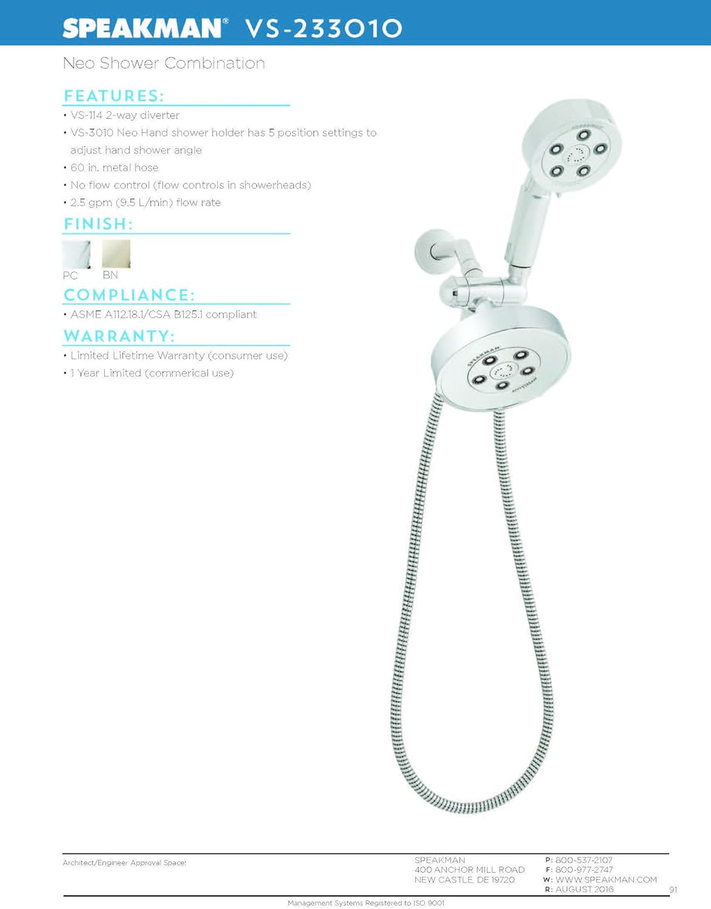 Brushed Nickel Multi Function Shower Head and Hand Shower S347250