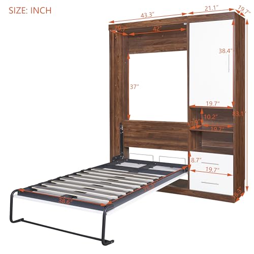 White Wood Murphy Bed with Cabinet J7334