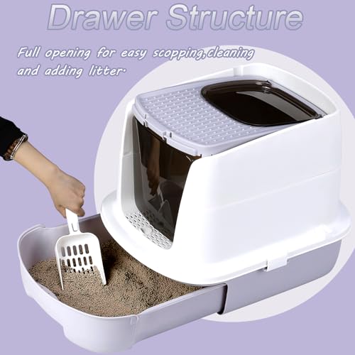 Grey Enclosed Cat Litter Box with Lid F209162