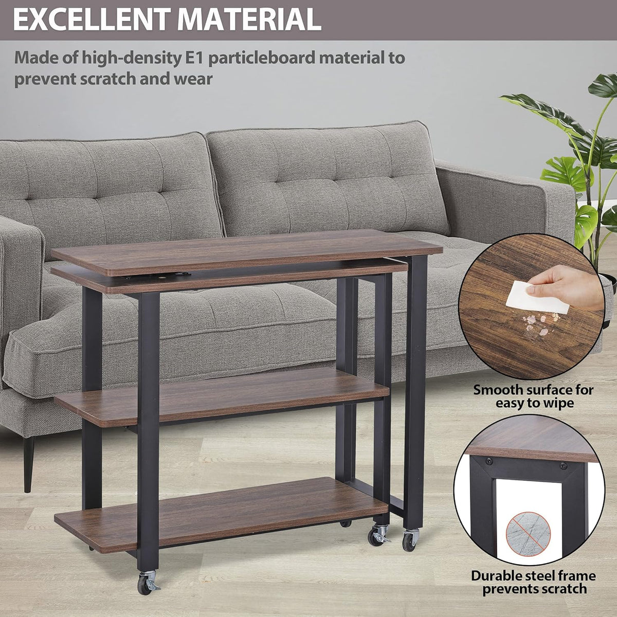360° Rotating Sofa Side Table with 2-Tier Storage Shelves T375