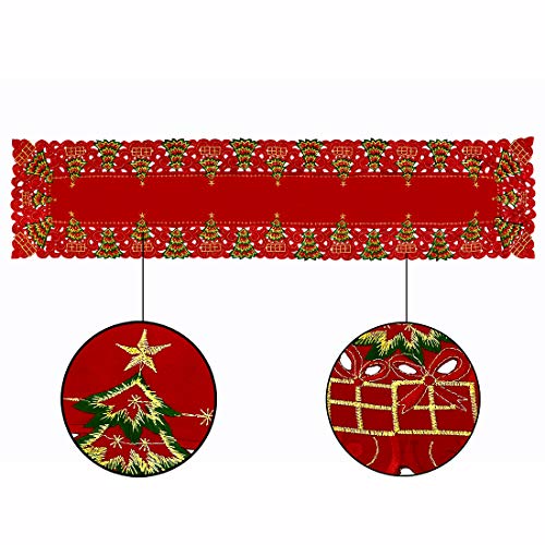 Embroidered Christmas Holly Tree Table Runner, Rectangular 16 x 72 Inch J31841