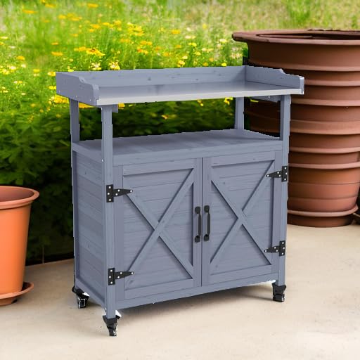 Wooden Potting Bench Table with Storage Cabinet X8305