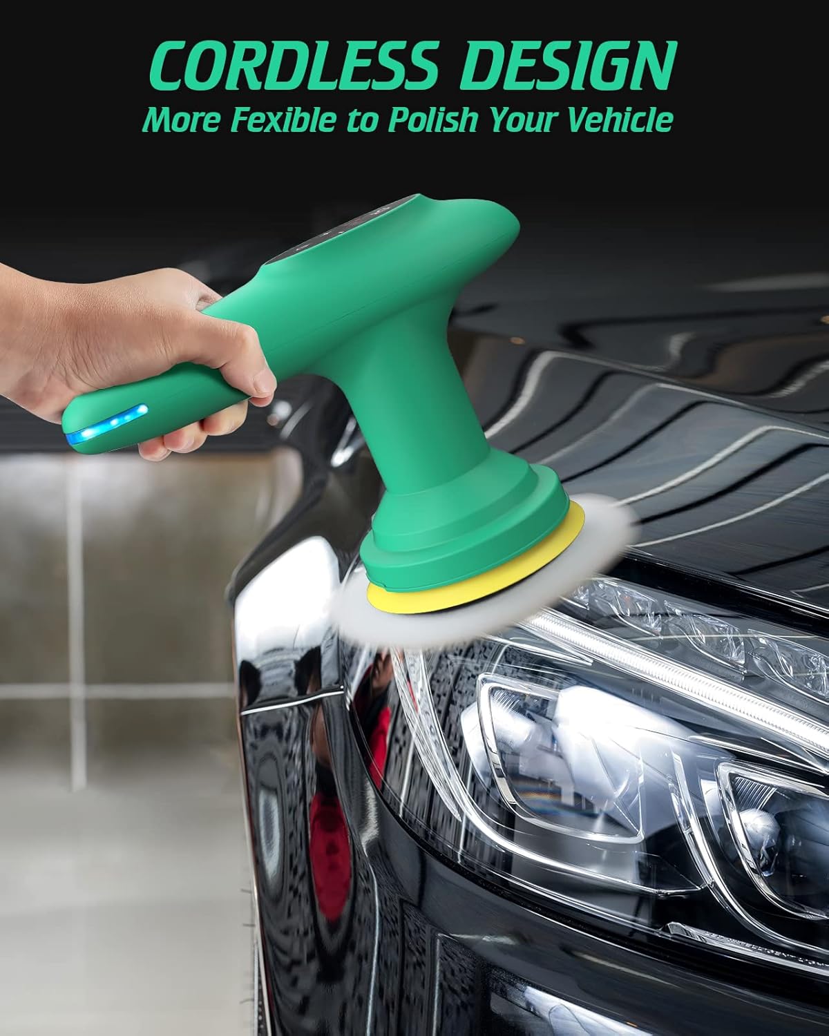Cordless 4 inch Car Polisher with Touchscreen, 6 Speeds, Paste Wax & Pads, Pack of 2 N36043