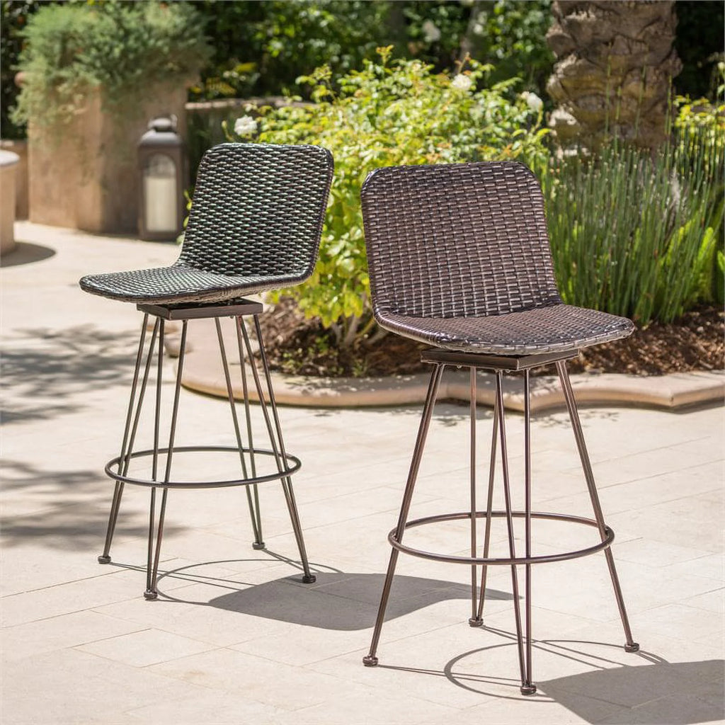 Wicker Barstool with Black Brush Copper Iron Frame Set of 2 E217