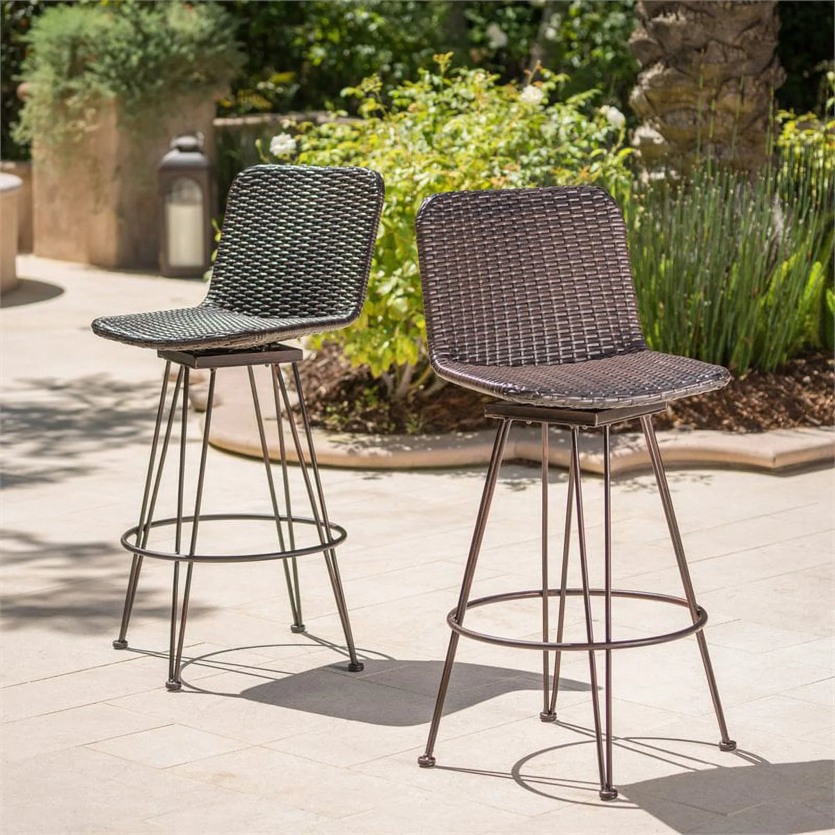 Wicker Barstool with Black Brush Copper Iron Frame Set of 2 E217