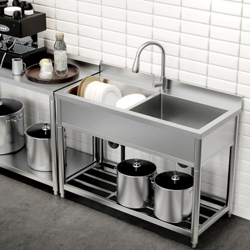2-Compartment Stainless Steel Utility Sink with Pull-out Faucet A378