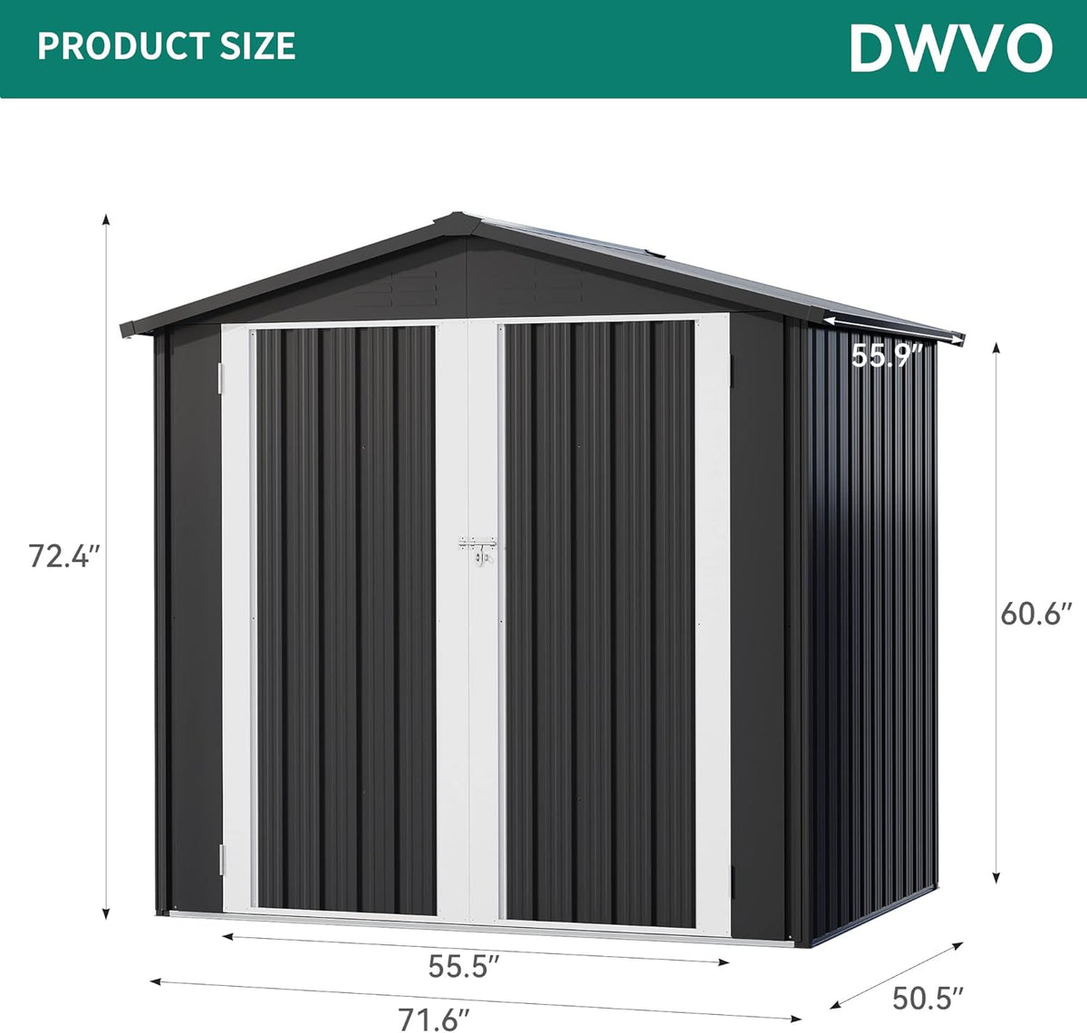 Black 6 x 4FT Metal Outdoor Storage Shed L586327