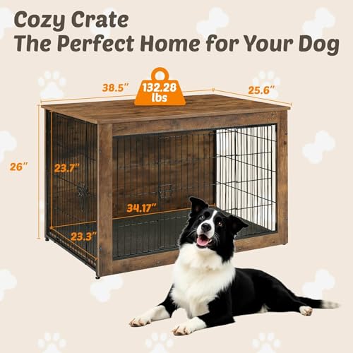 Rustic Brown Wooden Dog Crate 27" L×20" W×23" H J906