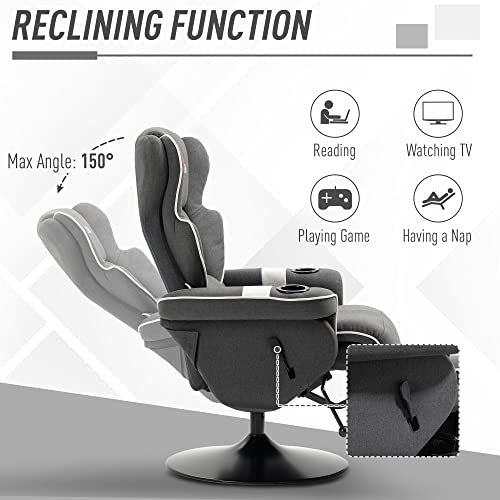 Black Manual Recliner Swivel Lounge Armchair with Footrest and Two Cup Holders X512