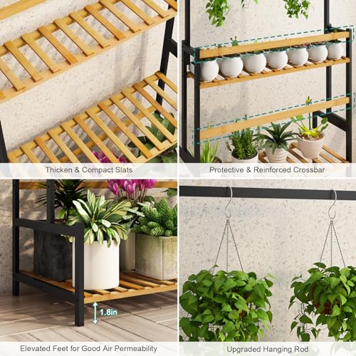 3 Tier Bamboo Foldable Plant Stand Shelf Rack J86471