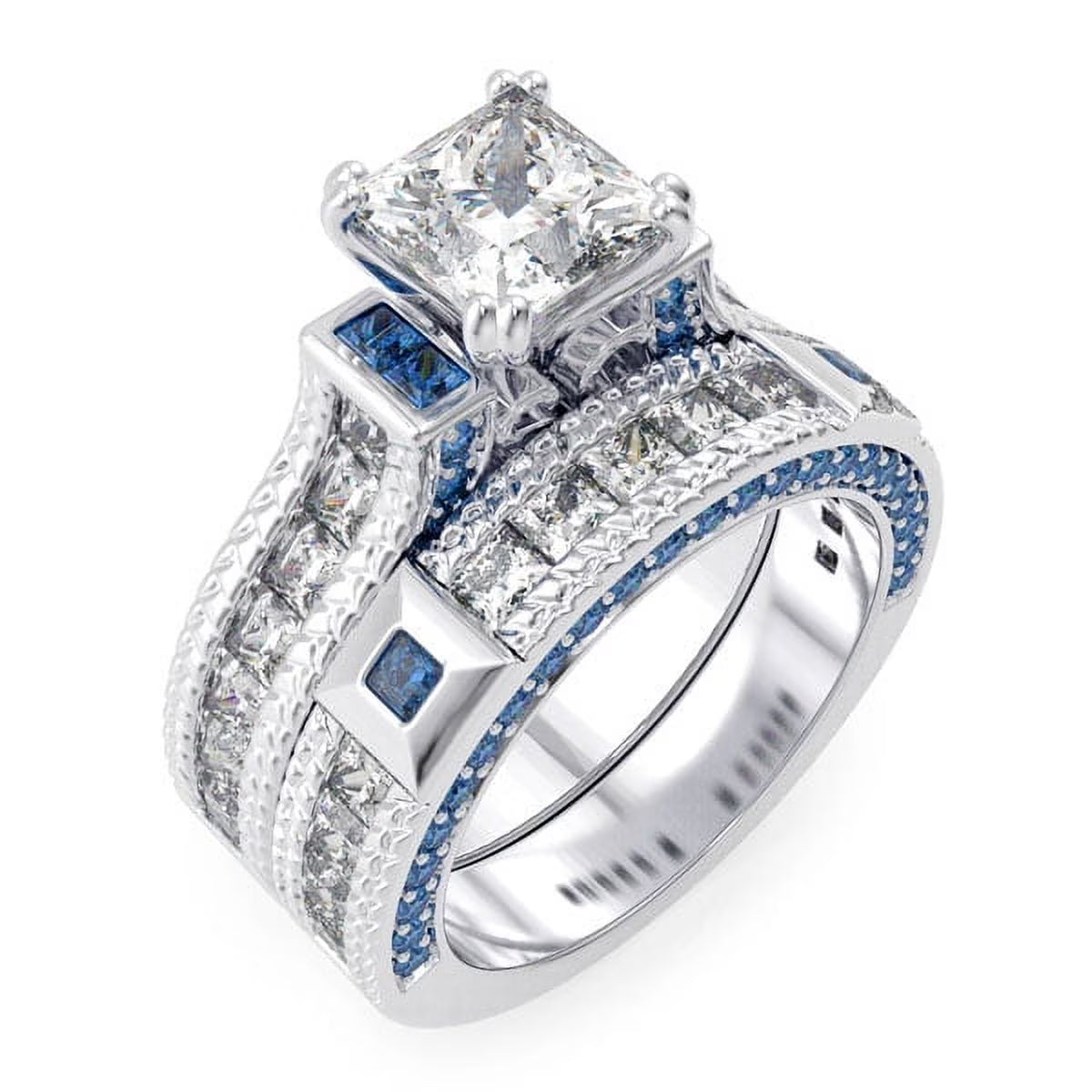 Simulated Sapphire Engagement Ring Set W151