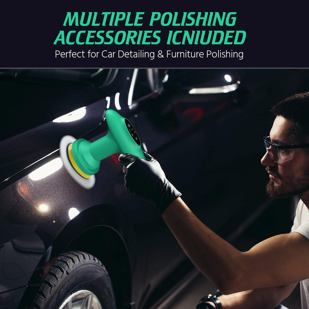 Cordless 4 inch Car Polisher with Touchscreen, 6 Speeds, Paste Wax & Pads, Pack of 2 N36043
