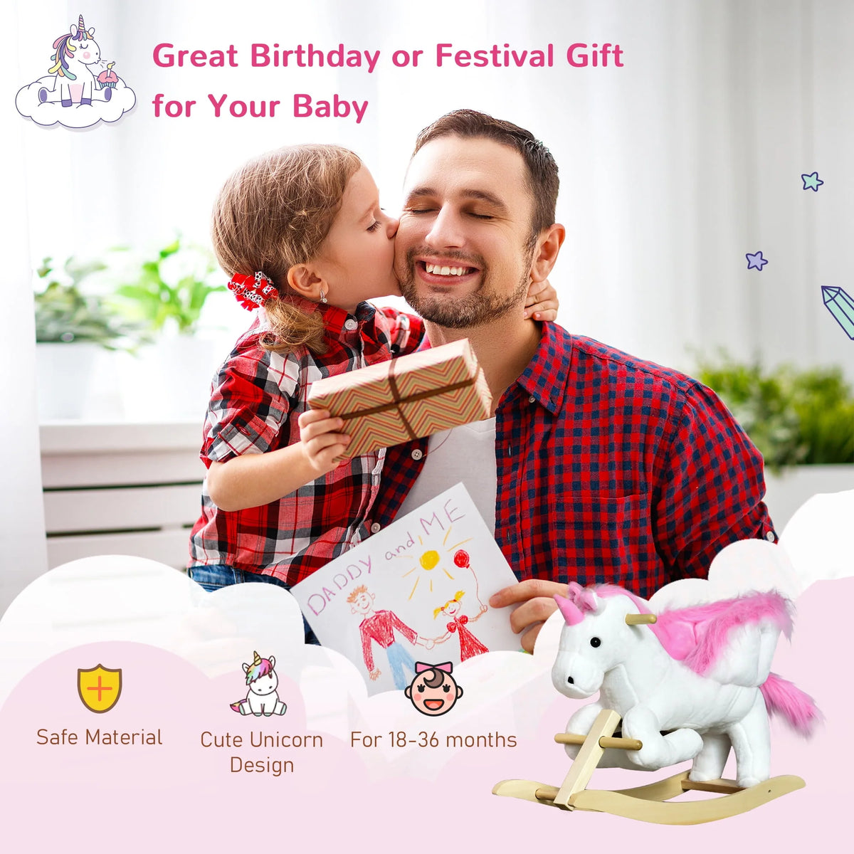 Pink Plush Rocking Unicorn Ride On Toy Y273