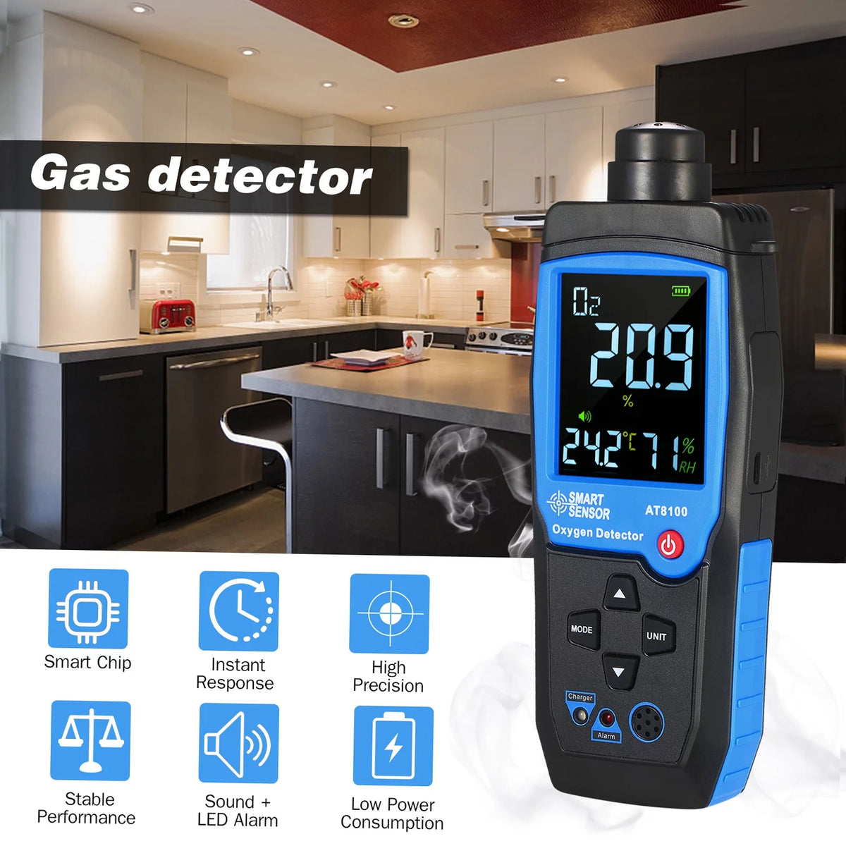 Handheld Digital USB Rechargeable O2 Sensor Tester Monitor LCD Display P8124
