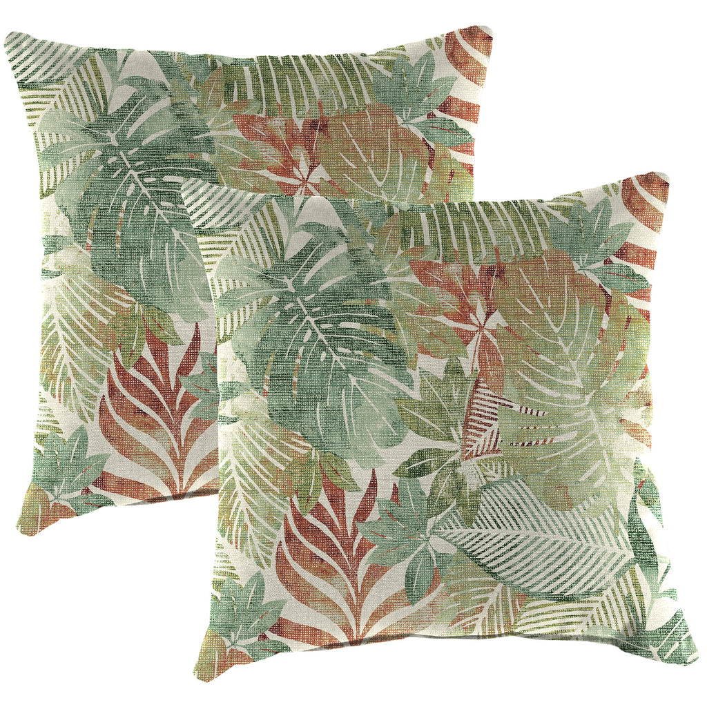 Almond Green Leaves Square Outdoor Throw Pillow 2 Pack S880394