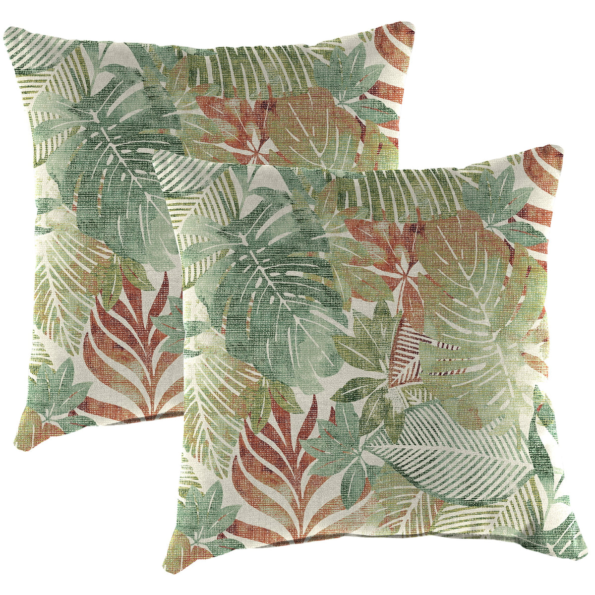 Almond Green Leaves Square Outdoor Throw Pillow 2 Pack S880394