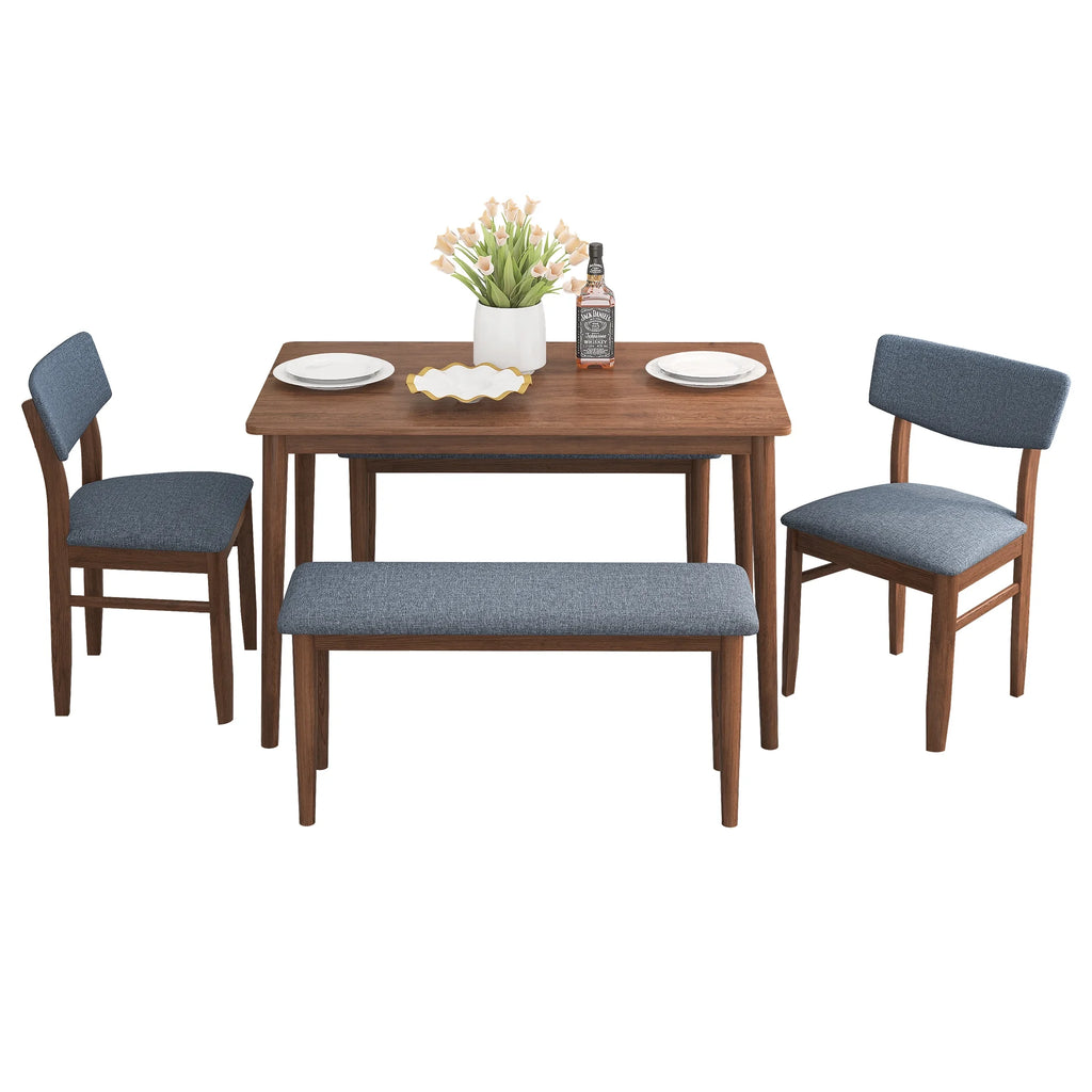 Grey Rubber wood Dining Table Set with 2 Benches and 2 Chairs W270