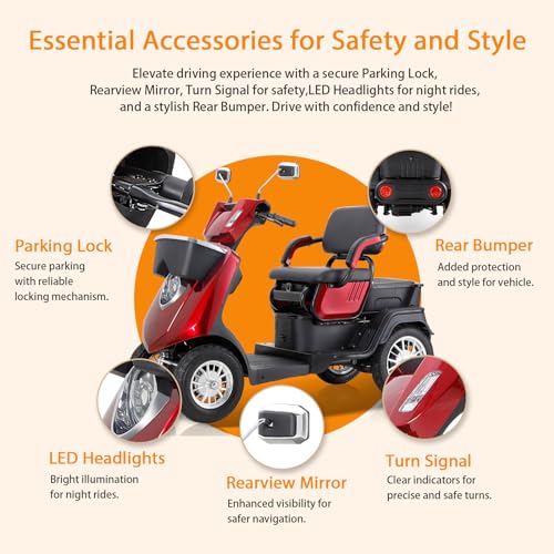 Red Heavy-Duty 4 Wheel Mobility Scooter 500lbs Capacity 1000W A194611