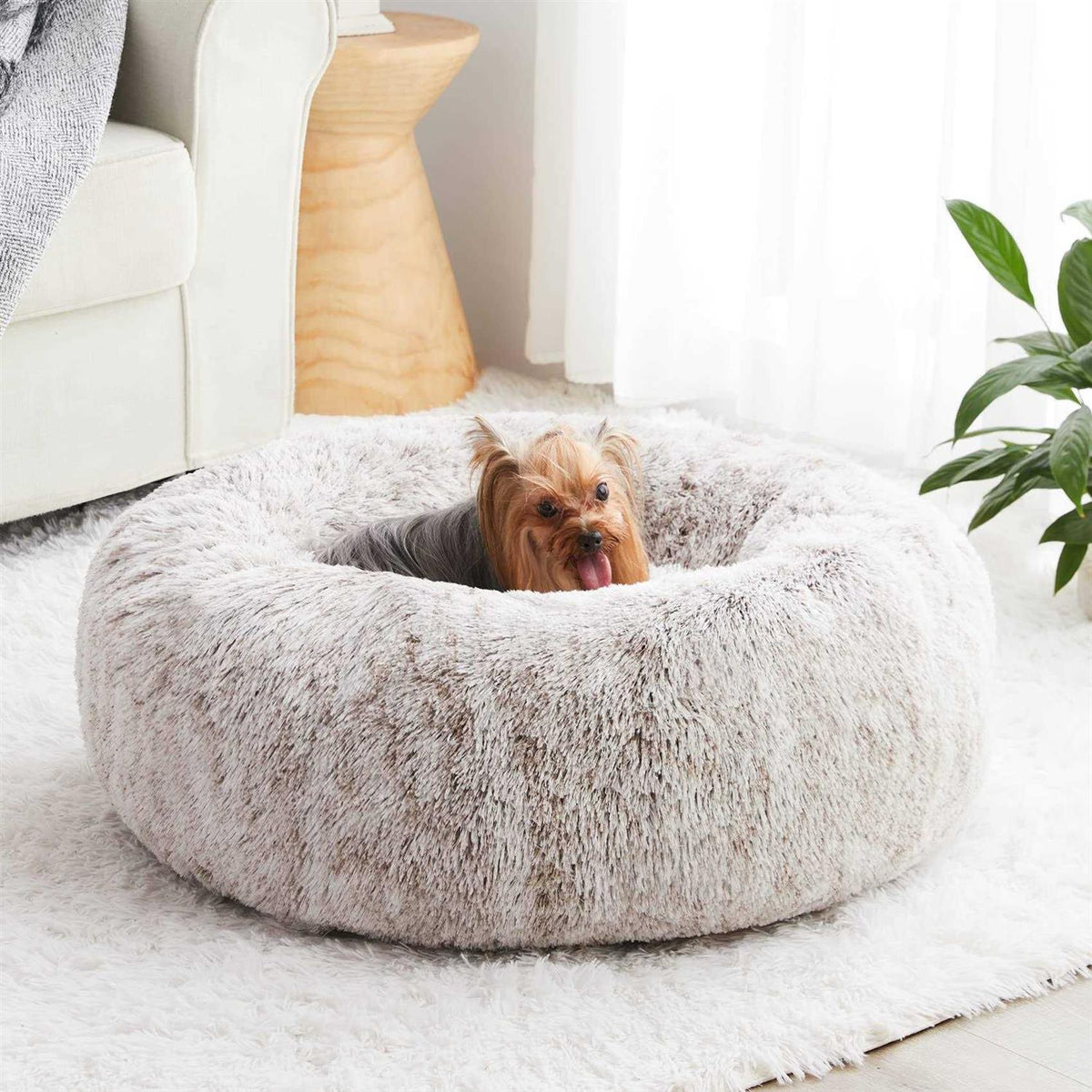 Small Dog Bed Donut Faux Fur Anti-Anxiety U352989