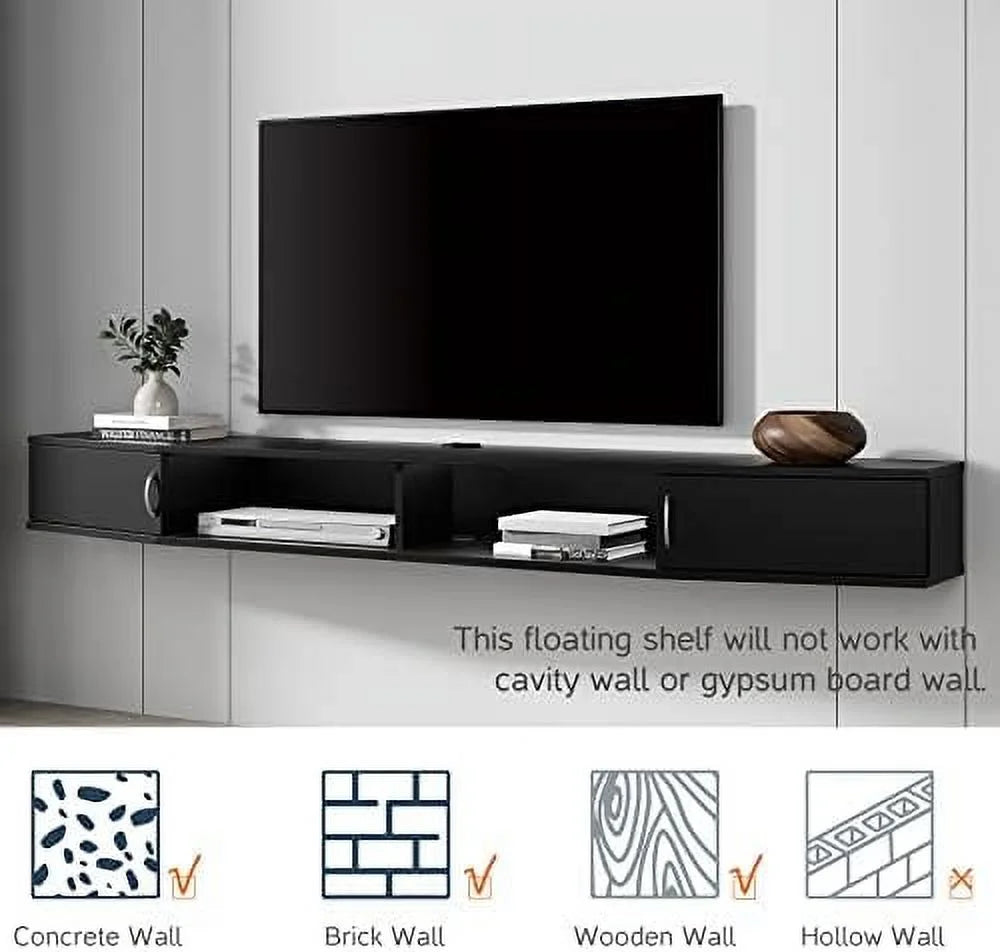Black Wall Mounted Floating TV Stand with 16 LED Lights M581