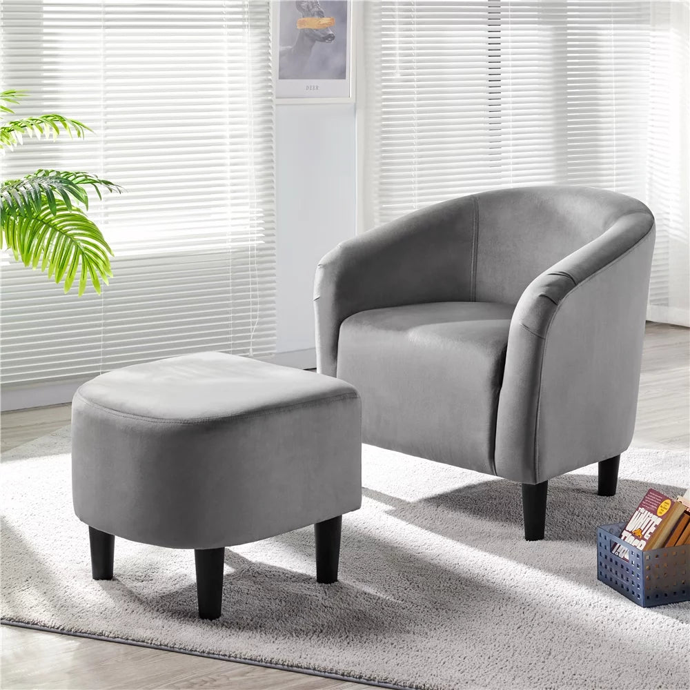 Velvet Accent Arm Chair and Ottoman Set Gray Y8622