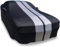 Indoor Stretch Satin Car Cover Black with Gray Stripes J38955