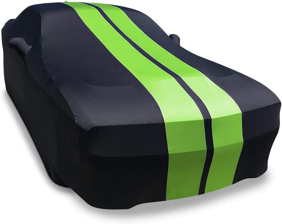 Indoor Stretch Satin Car Cover Black with Gray Stripes J38955