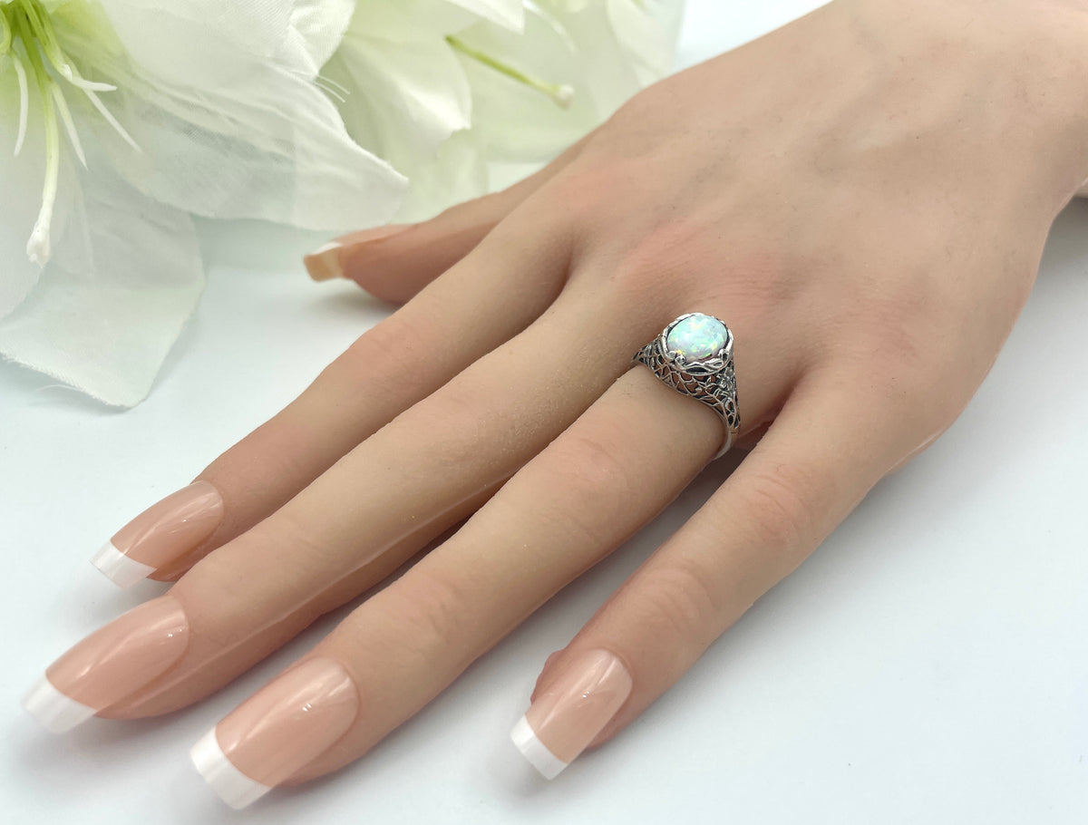 925 Sterling Silver Lab-Created Opal Ring L5560