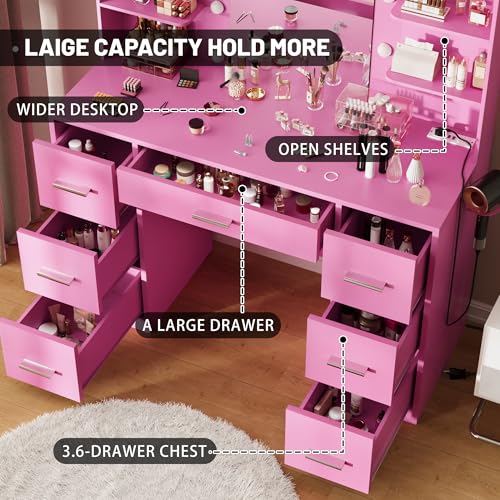 White Vanity Desk with Mirror, LED Lights, 7 Drawers and 6 Storage Shelves Z667453