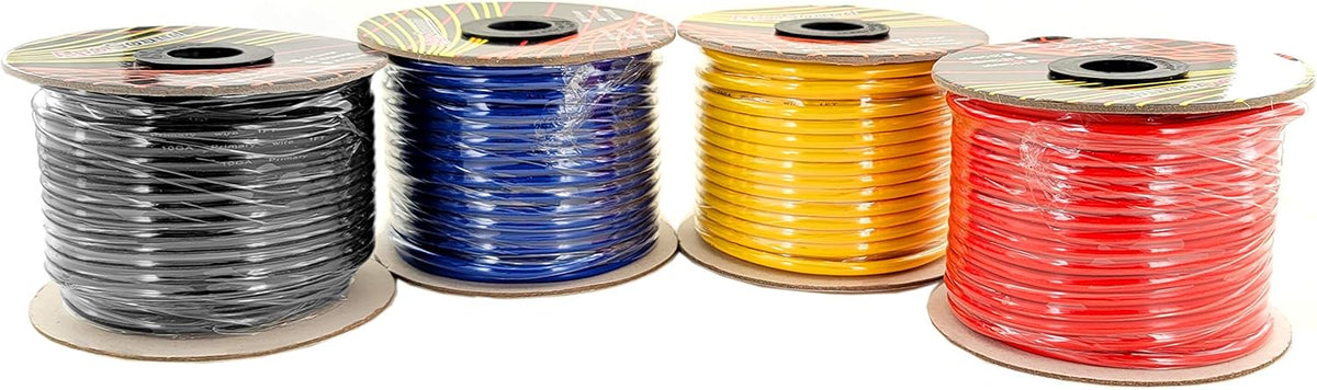 10 Gauge Stranded Copper Clad Aluminum Primary Wire, Red Black Blue Yellow 100 feet Roll H79117