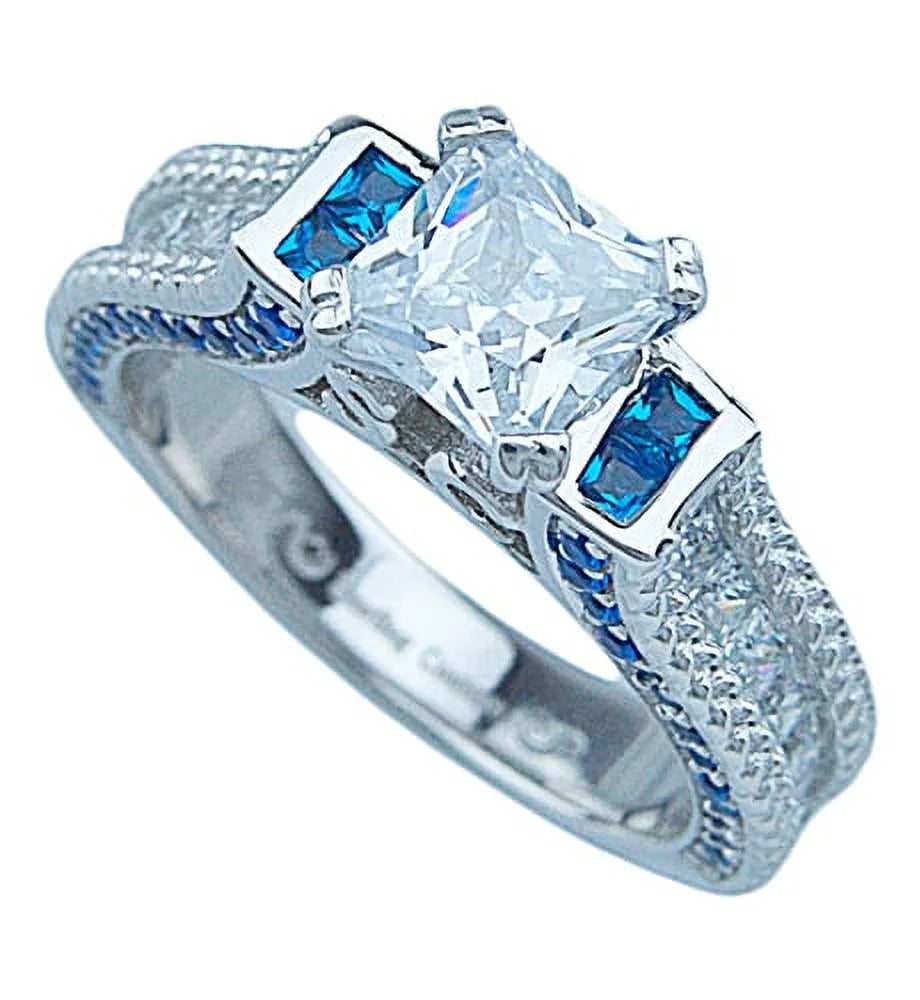 Simulated Sapphire Engagement Ring Set W151