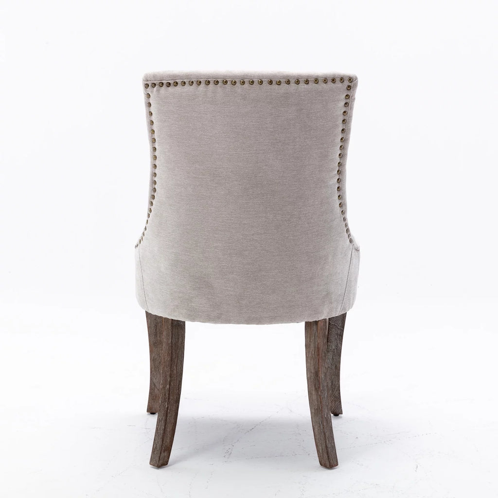 Beige Upholstered Fabric Dining Chairs Set of 6 with Solid Wood Legs C70472