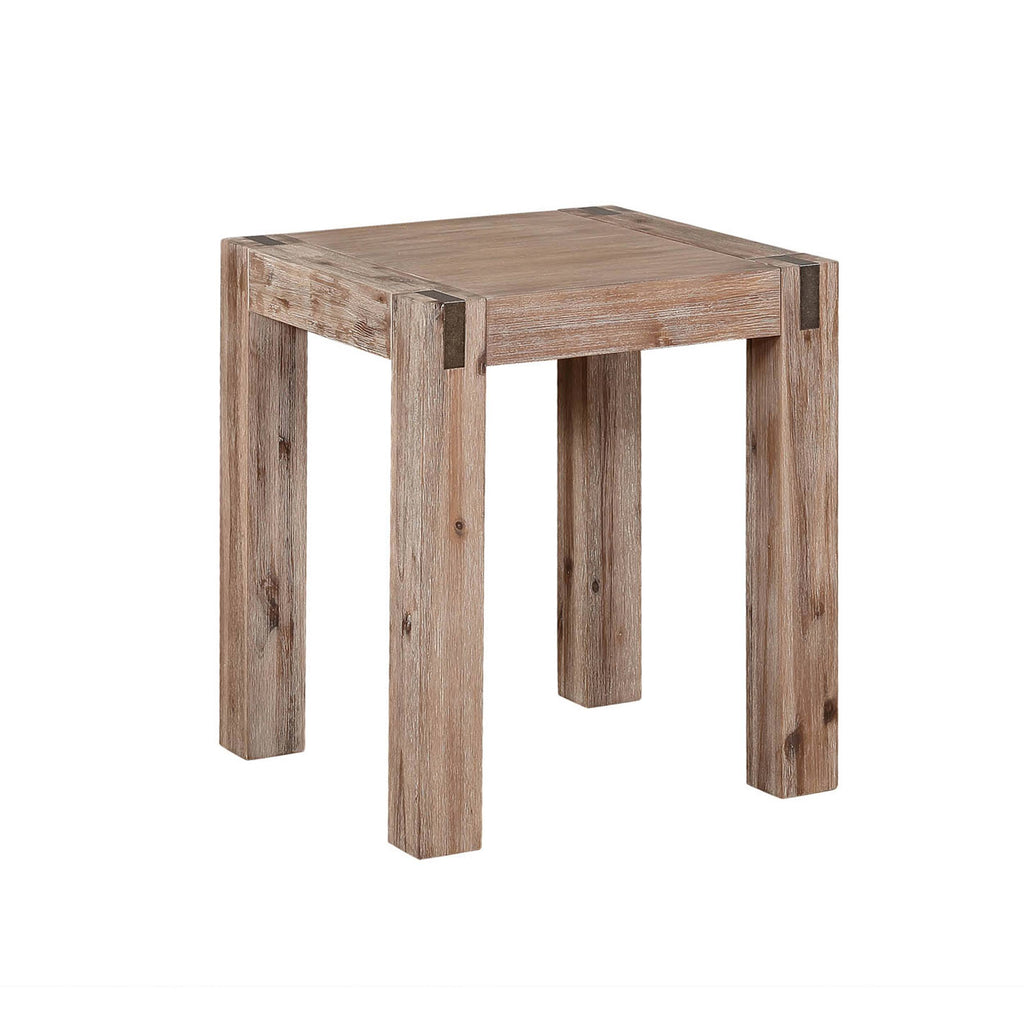 Brushed Driftwood Acacia Wood End Table with Metal Inset Z193