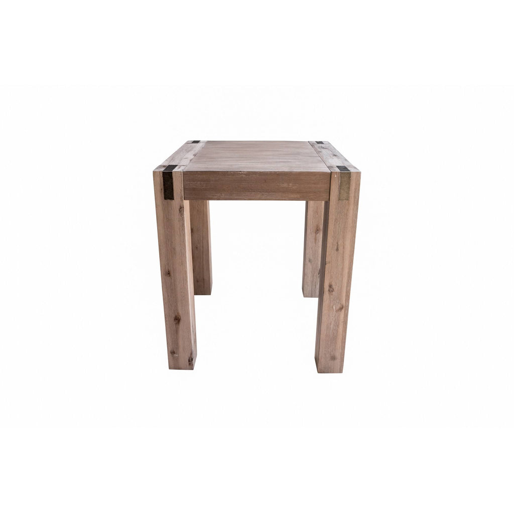 Brushed Driftwood Acacia Wood End Table with Metal Inset Z193