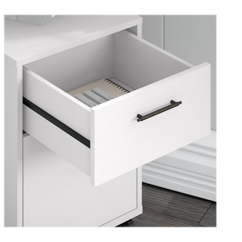 60W L Shaped Desk with 2 Drawer Mobile File Cabinet, Pure White Oak B5318