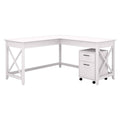 60W L Shaped Desk with 2 Drawer Mobile File Cabinet, Pure White Oak B5318