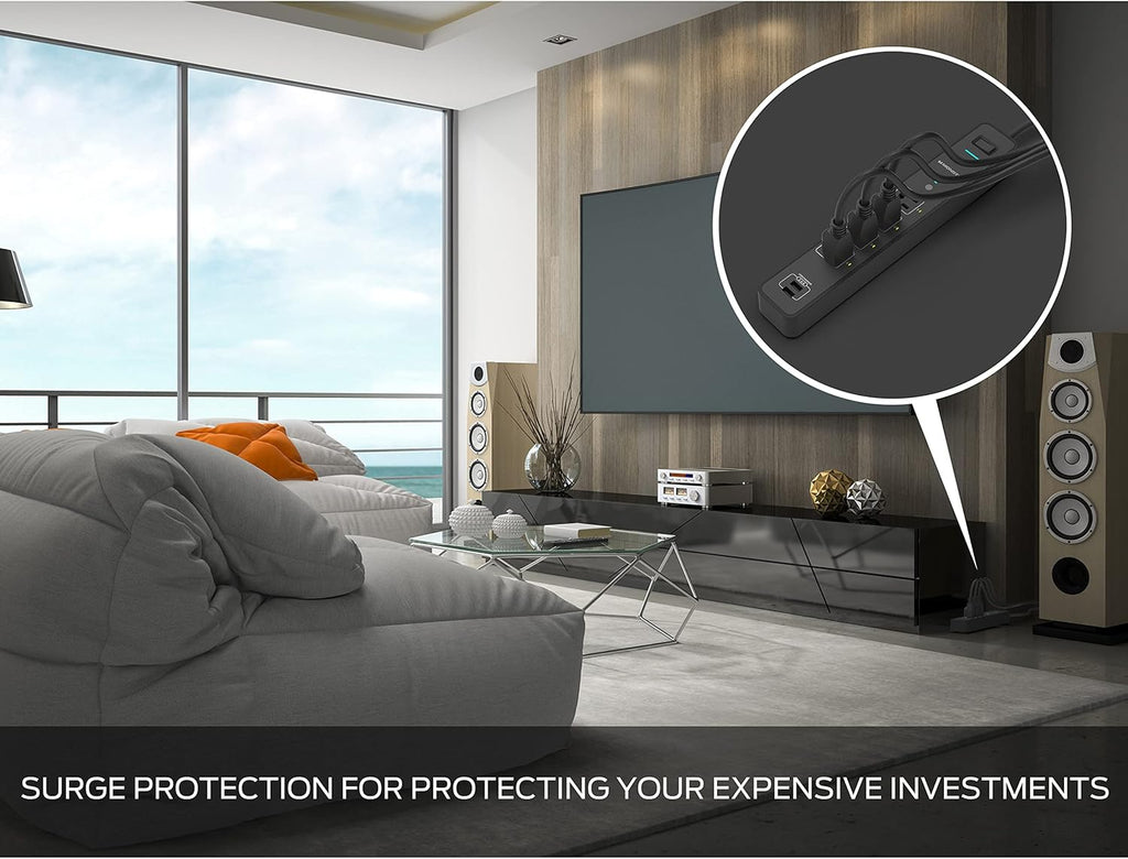Black Smart Power Outlet with 4 Outlets and 2 USB-A Plug-Ins N407114