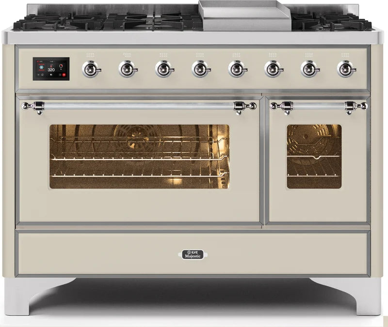 48 Dual Fuel Natural Gas Range Antique White Chrome Trim K2796