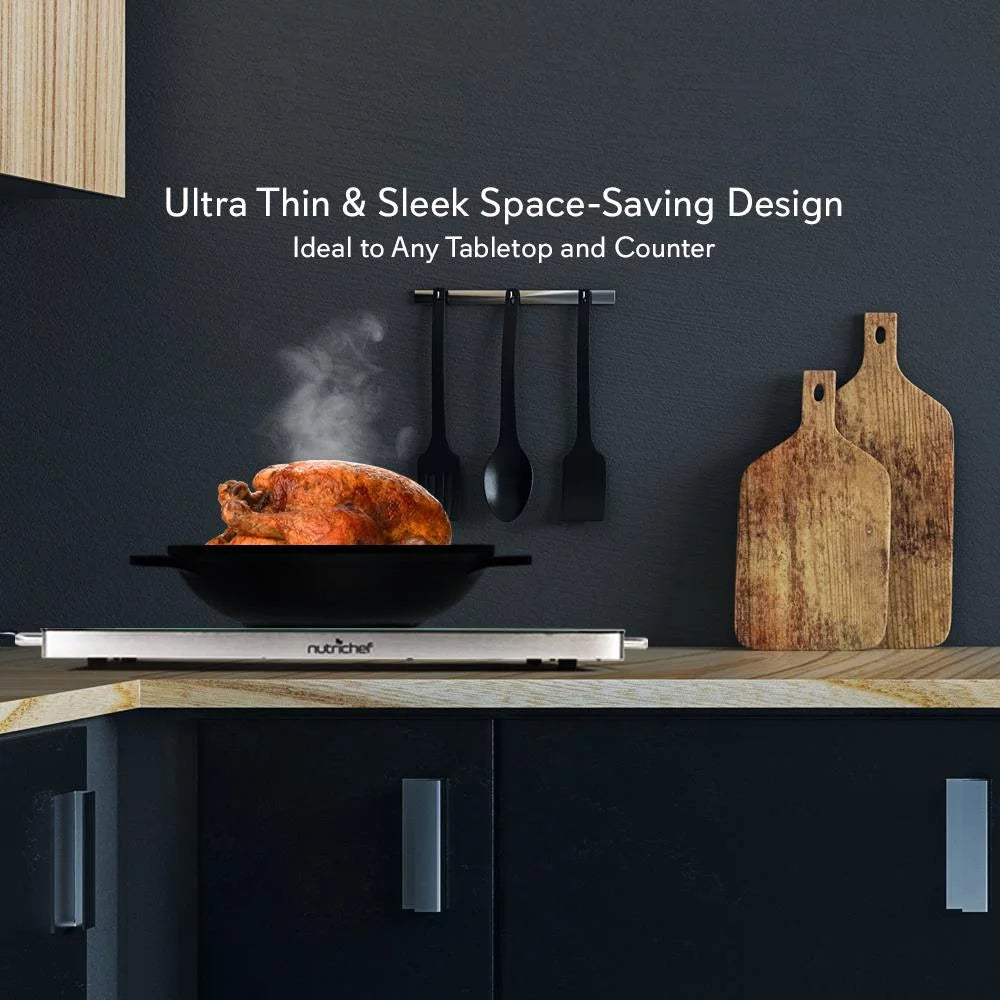 Electric Hot Plate Tray Dish Warmer with Black Glass Top U6884