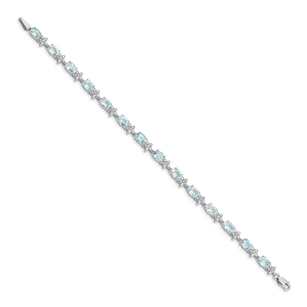 14 Karat White Gold Floral Diamond and Aquamarine Bracelet L801