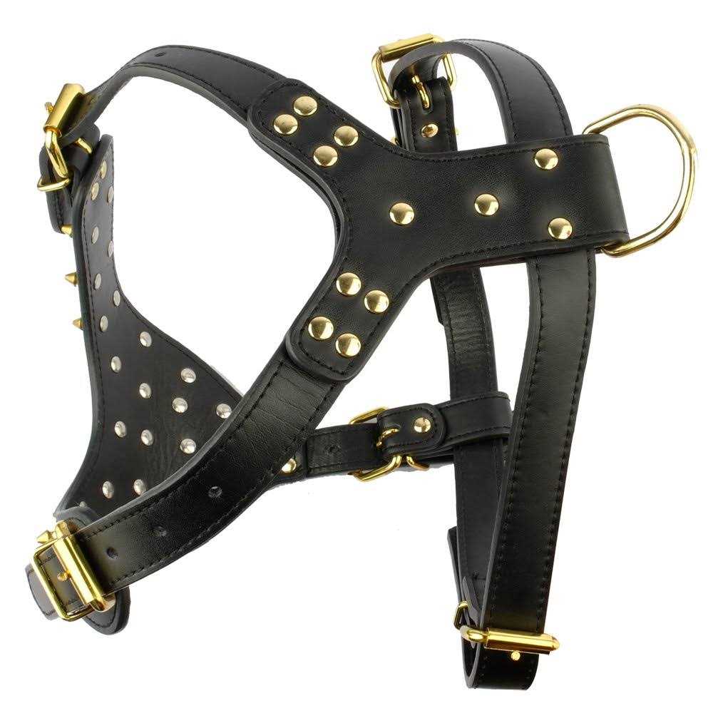 Black Leather Spiked Dog Collar & Leash & Harness 3 Pcs Set Y128246