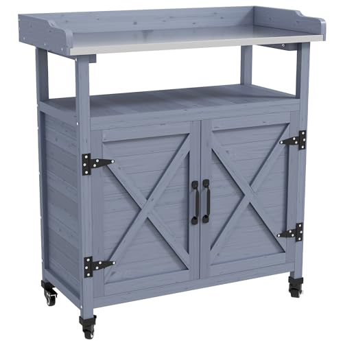 Wooden Potting Bench Table with Storage Cabinet X8305