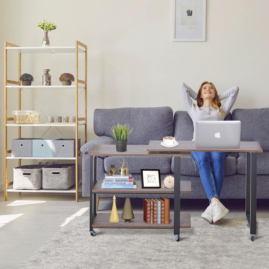 360° Rotating Sofa Side Table with 2-Tier Storage Shelves T375