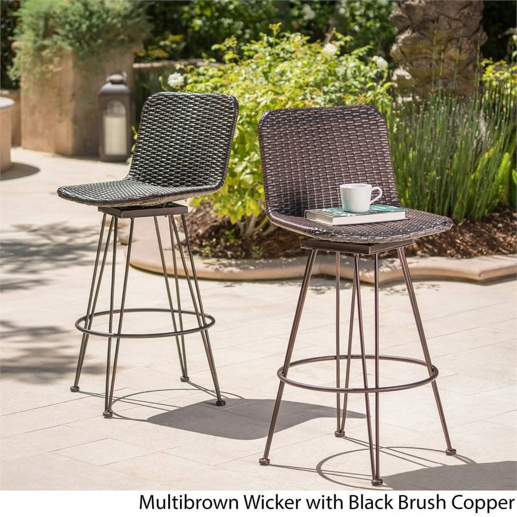 Wicker Barstool with Black Brush Copper Iron Frame Set of 2 E217