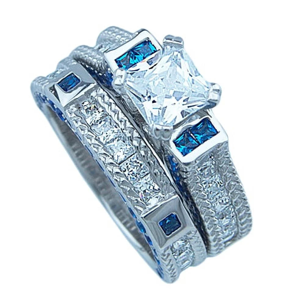 Simulated Sapphire Engagement Ring Set W151