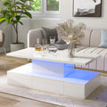 39.3" Coffee Table with Drawer, 2-Tier Rectangle LED White High Gloss D20871