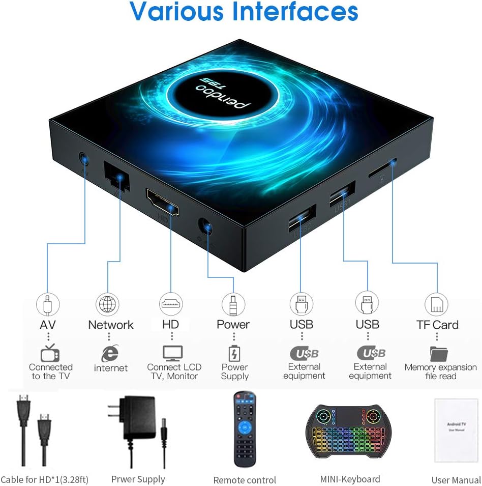 Android TV Box 4GB RAM 128GB ROM with Wireless Mini Keyboard, Quad-Core, Dual WiFi, 4K/6K USB 3.0 HDR, Pack of 2 B211